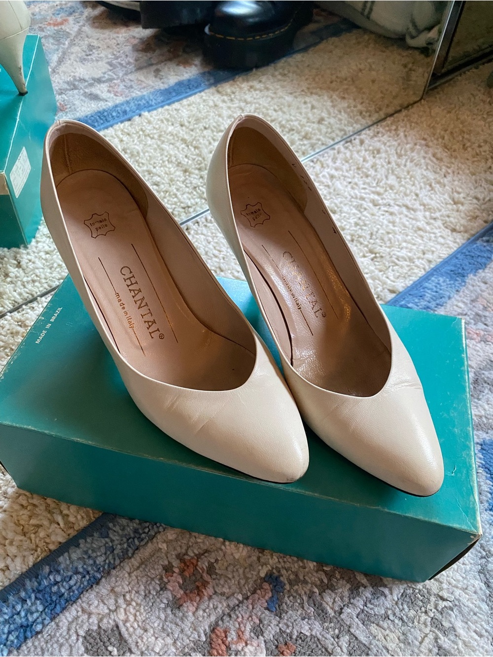 Chantal Cream Pointed-Toe Leather Heels